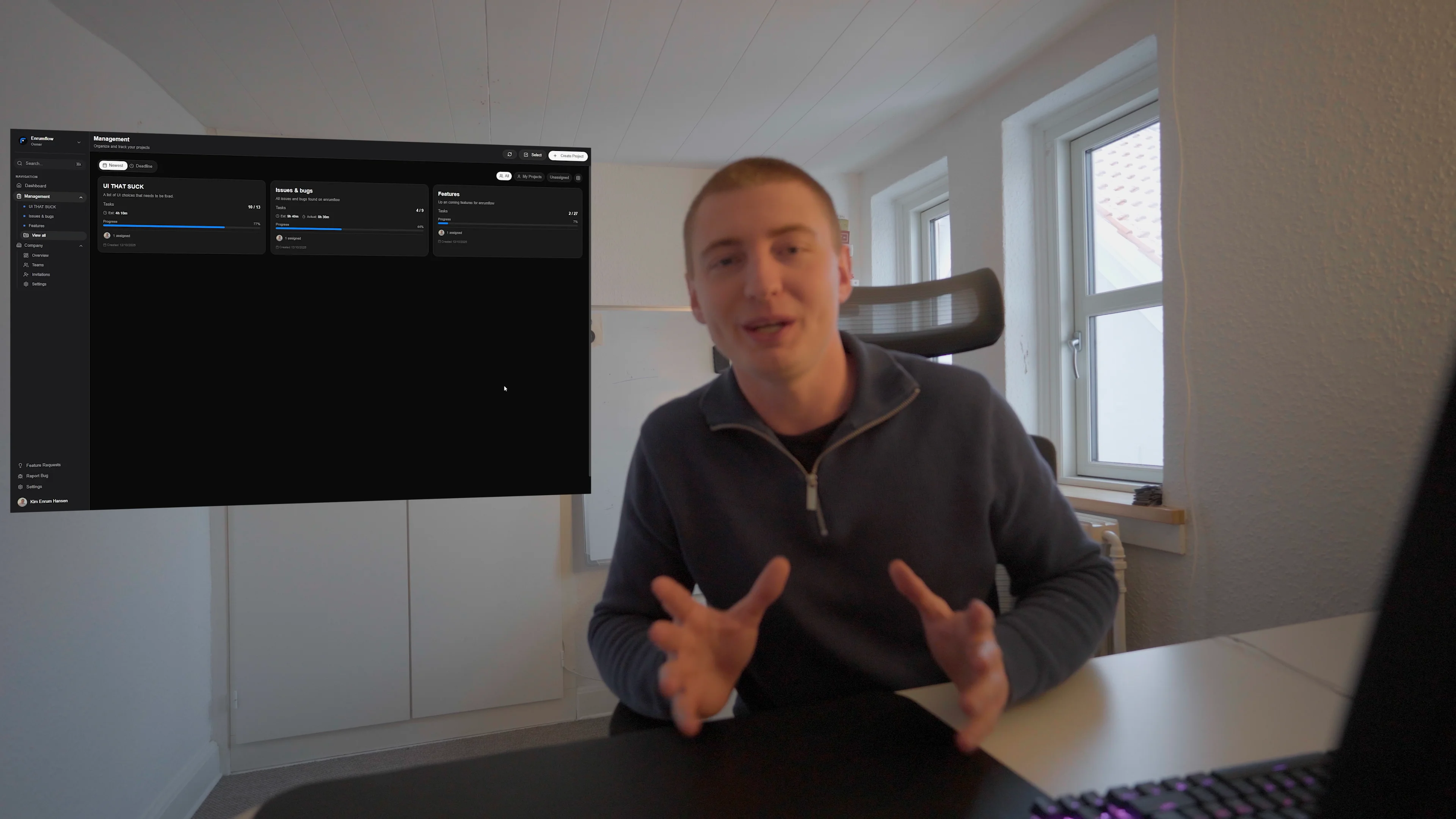 Kim Enrum recording YouTube content about entrepreneurship